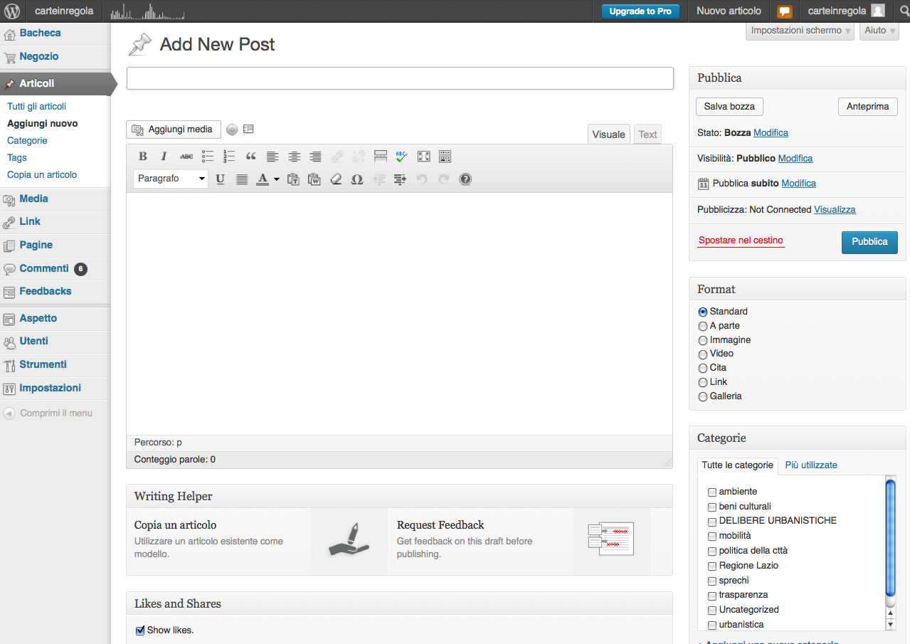 wordpress schermata nuovo articolo