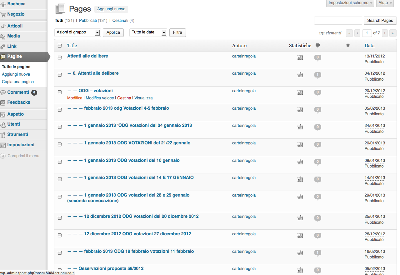 wordpress tutte el pagine modifica