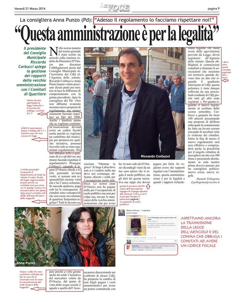 articolo di La Voce 21 marzo 2014 intervista a  Corbucci
