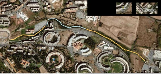 La mappa del WWF che nel 2006 ricostruisce il percorso del Fosso delle Tre fontane (in giallo la parte sotterranea)