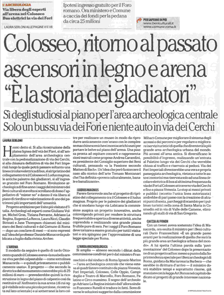 repubblica 31:12:2014 Serloni Colosseo, ritorno al passato