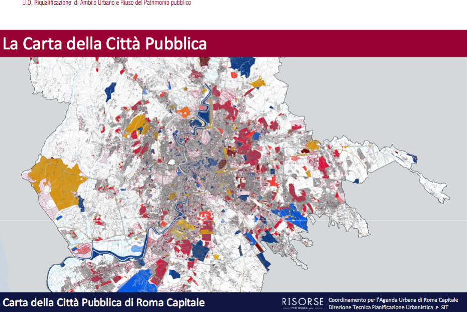 La carta della Città pubblica, realizzata dal Dipartimento Urbanistica in collaborazione col Dipartimento Patrimonio e e con il supporto di Risorse per Roma, attualmente consultabile alla Casa della Città.