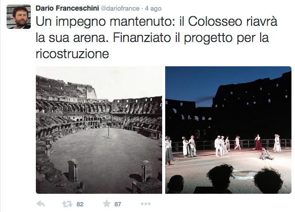 Tweet Franceschini colosseo agosto 2015