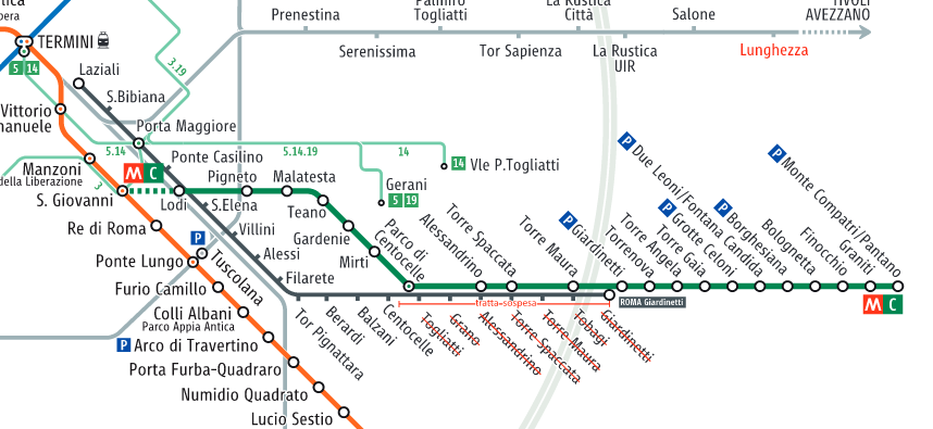percorso metro c roma giardinetti