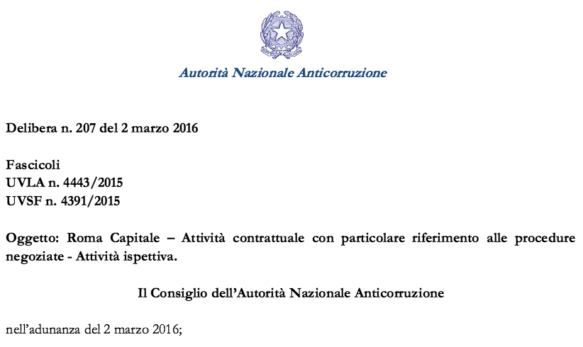 intestazione relazione ANAC marzo 2016