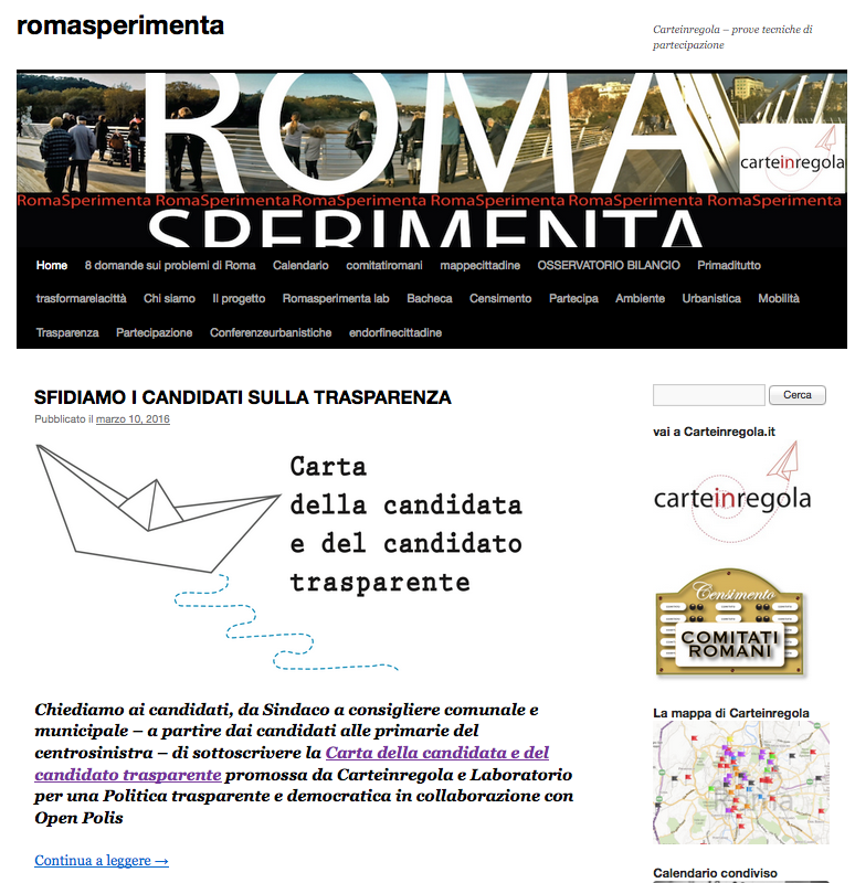 schermata sito romasperimenta