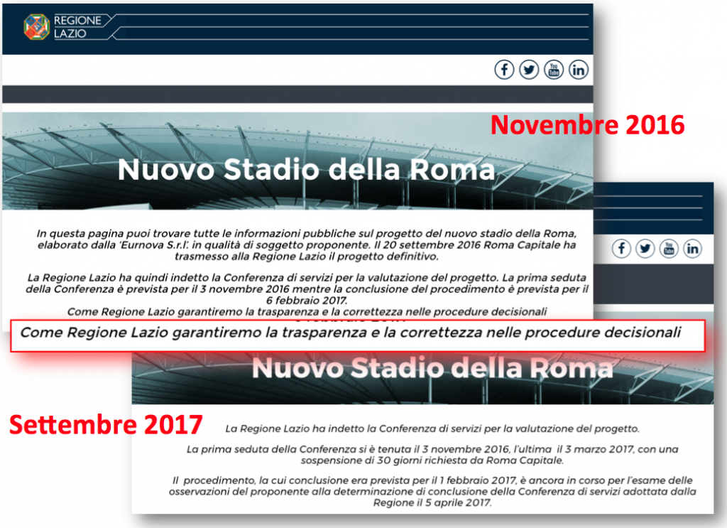 confronto testo sito stadio della roma regione 2016 2017