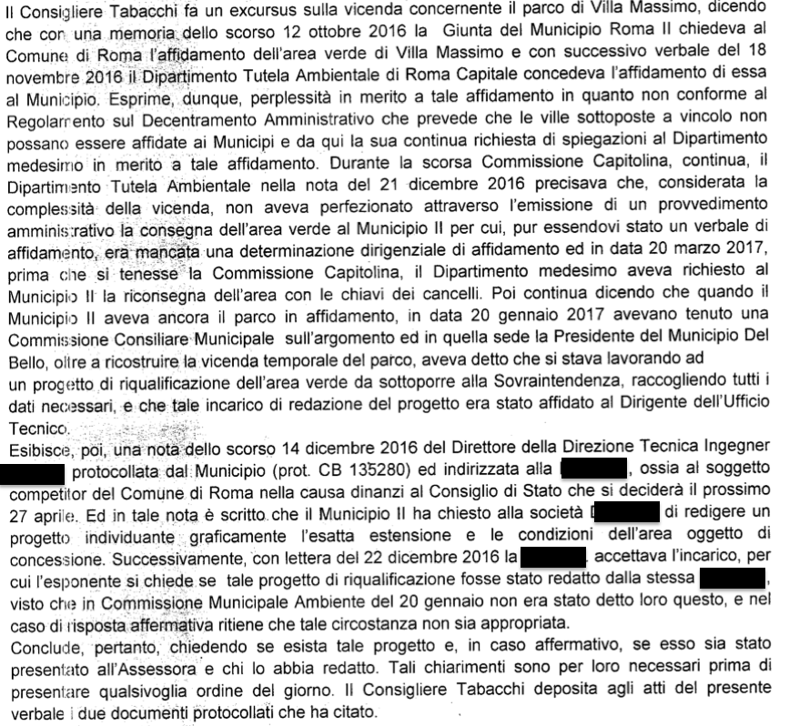 estratto verbale (Tabacchi) cons municipio II marzo 2017 Villa Massimo
