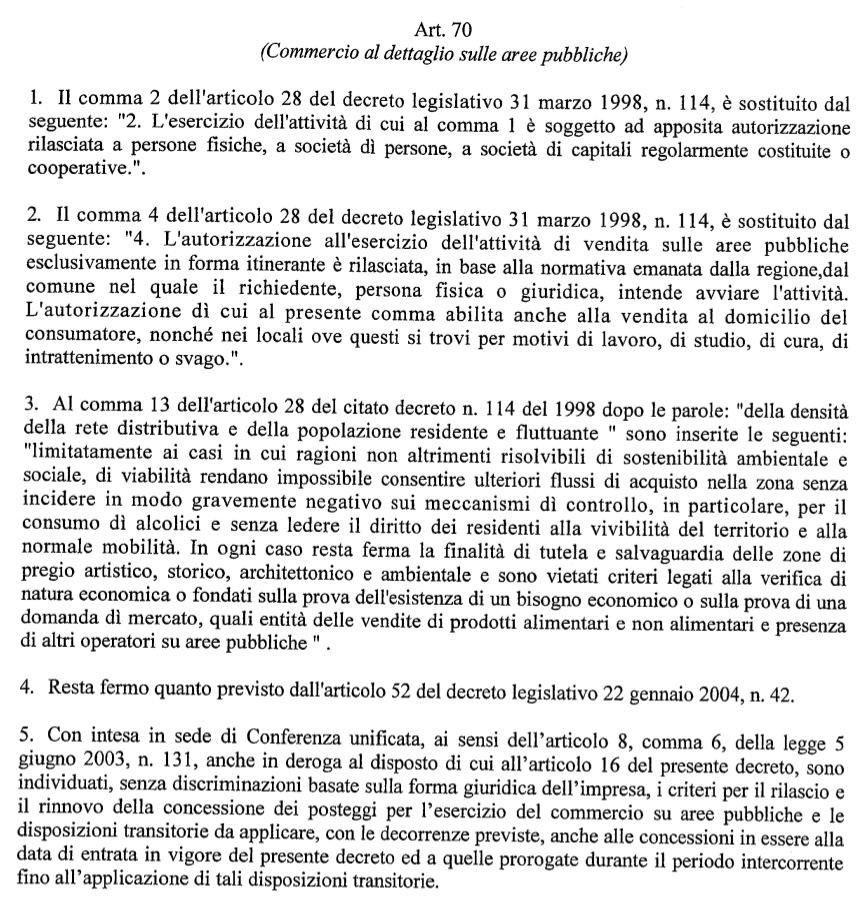 art. 70 decreto legislativo 59:2010