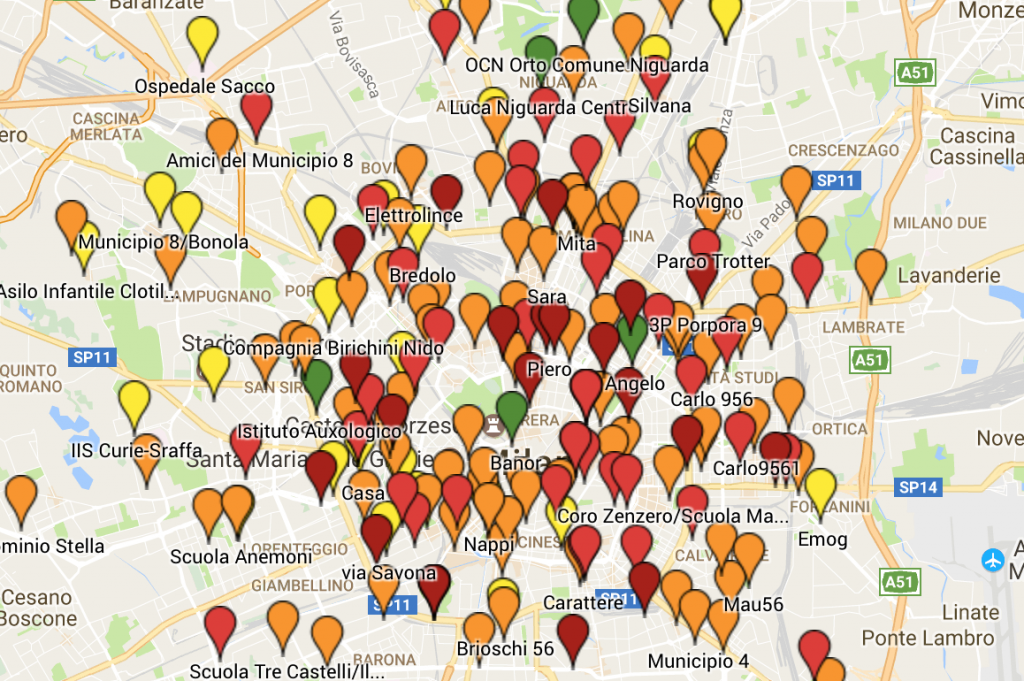 mappa dell' inquinamento Milano realizzata da Cittadini per l’Aria Onlus 