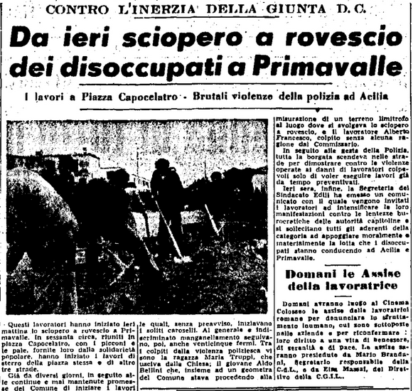 sciopero a rovescio da primavalleinrete Unita 2 marzo 1951