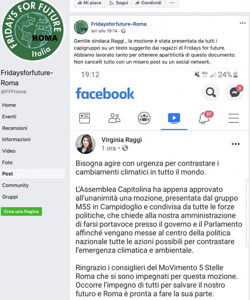 Fb vriginia risposat a Raggi Fridaysforfuture Schermata 2019-09-27 alle 19.16.35