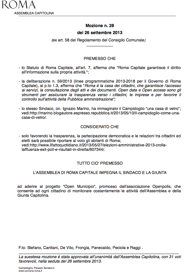 mozione open campidoglio 26 9 2013